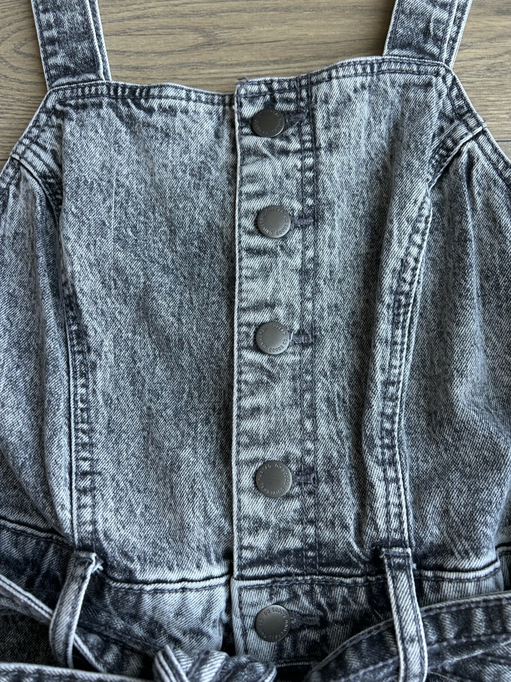 Universal Thread Acid Wash Denim Jumpsuit with Tie Belt - Black/Gray - Picture 5 of 9